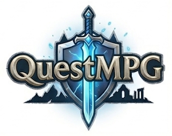 QuestMPG logo: a glowing sword on a shield